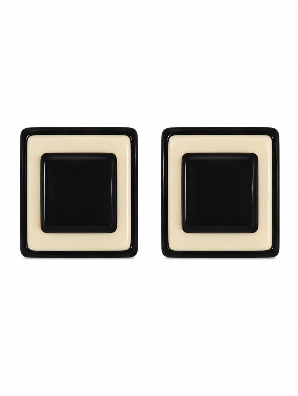 Vintage 3D Black and White Square Geometric Mod Post Earrings